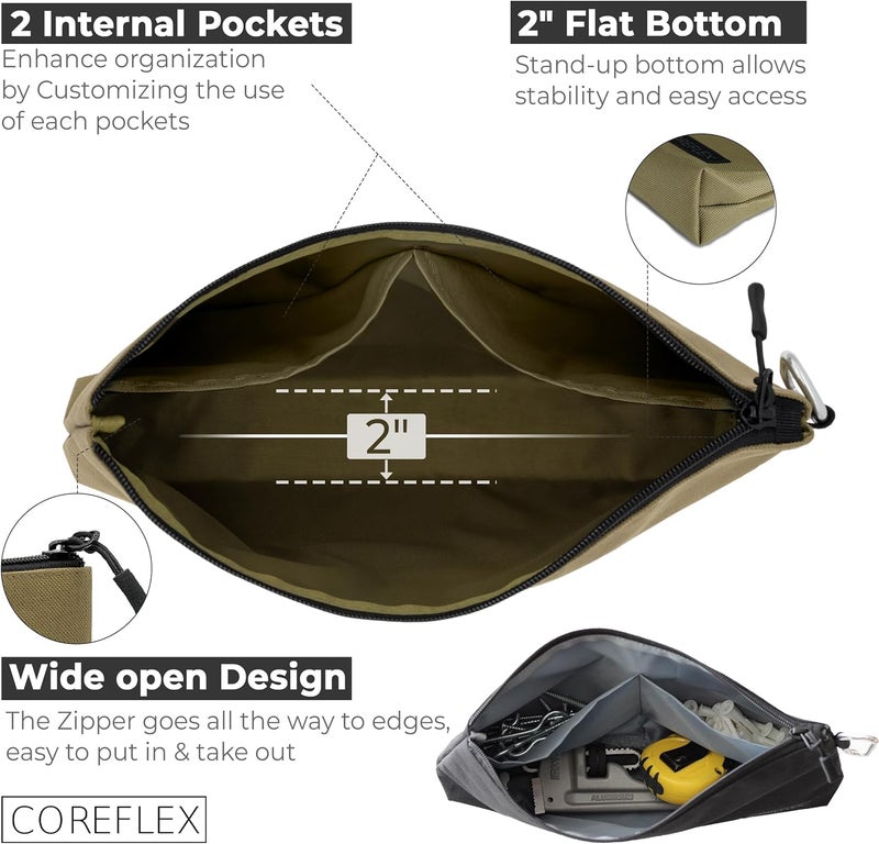 COREFLEX Premium Tool Pouch Zipper Bag, Small Tool Bag, Multipurpose Storage pouch, Heavy duty Flat Bottom Tool bag with YKK Zipper (3 pack Large 12inch) - Image 3